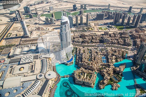 Image of Dubai downtown. East, United Arab Emirates architecture