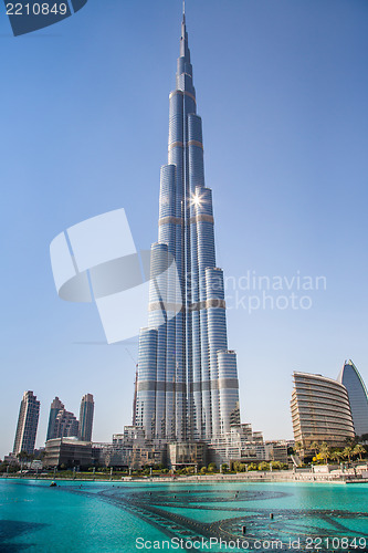 Image of View on Burj Khalifa, Dubai, UAE, at night