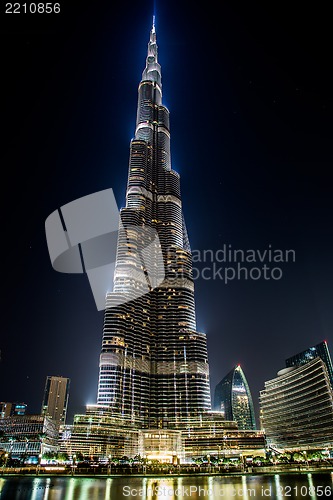 Image of View on Burj Khalifa, Dubai, UAE, at night