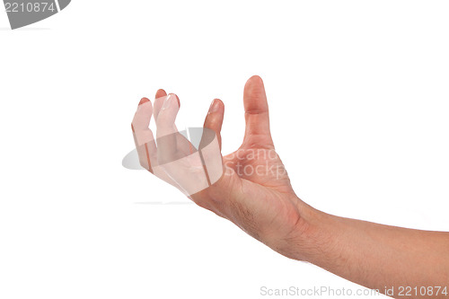 Image of Male hand reaching for something on white