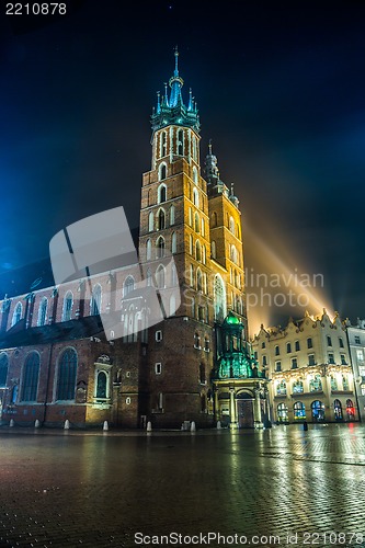 Image of Poland, Krakow. Market Square at night.