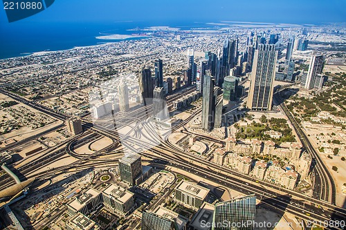 Image of Dubai downtown. East, United Arab Emirates architecture