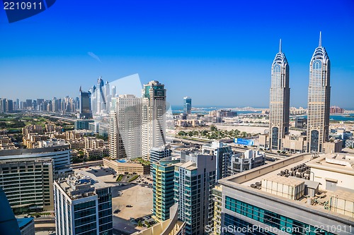 Image of Dubai downtown. East, United Arab Emirates architecture