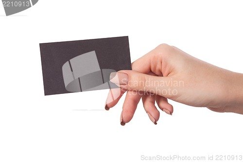 Image of Businesswoman's hand holding blank business card