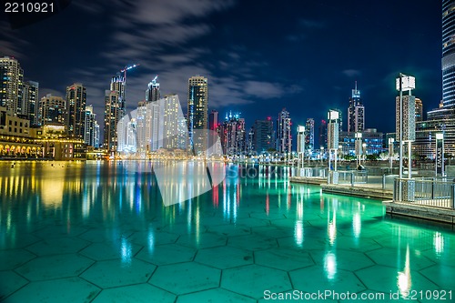 Image of Dubai downtown. East, United Arab Emirates architecture