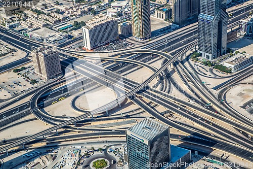 Image of Dubai downtown. East, United Arab Emirates architecture