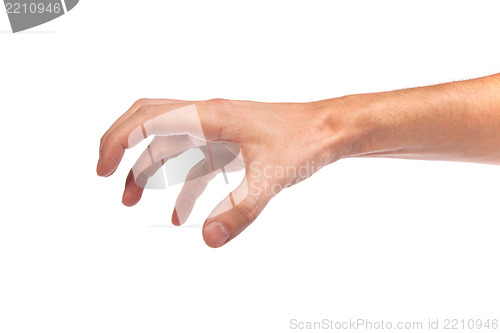 Image of Male hand reaching for something on white