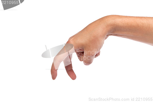 Image of A male hand is showing the walking fingers isolated on white