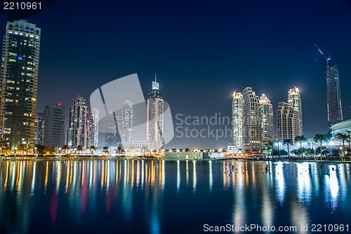 Image of Dubai downtown. East, United Arab Emirates architecture