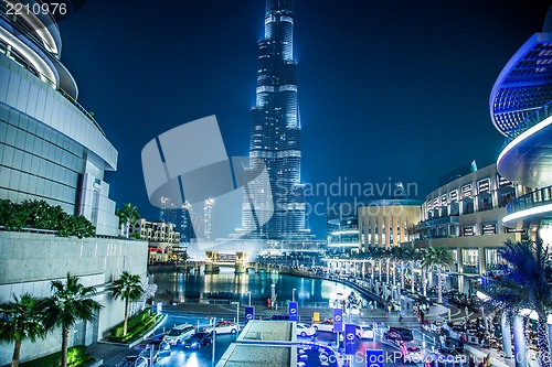 Image of View on Burj Khalifa, Dubai, UAE, at night