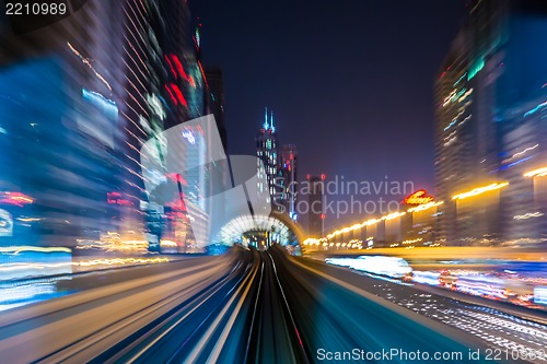 Image of Dubai metro railway in motion blur