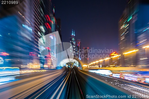 Image of Dubai metro railway in motion blur