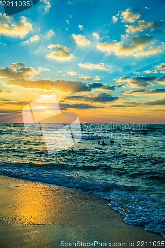 Image of Dubai sea and beach, beautiful sunset at the beach