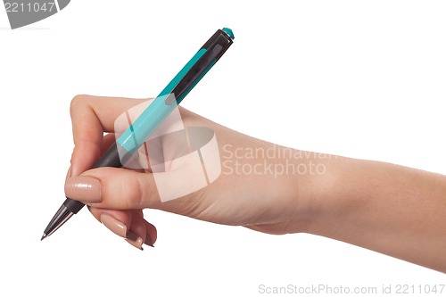 Image of Hand hold a pen writing on the white