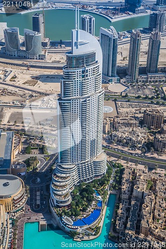 Image of Dubai downtown. East, United Arab Emirates architecture. Aerial 