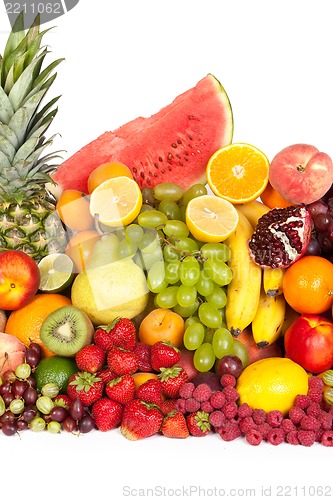 Image of Huge group of fresh fruits isolated on a white background.