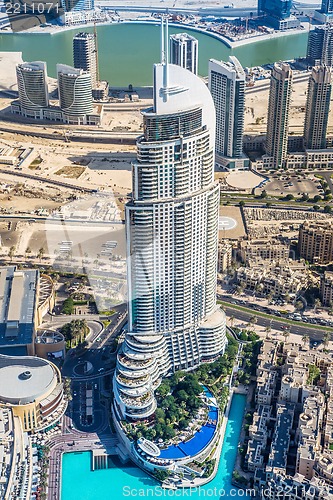 Image of Dubai downtown. East, United Arab Emirates architecture