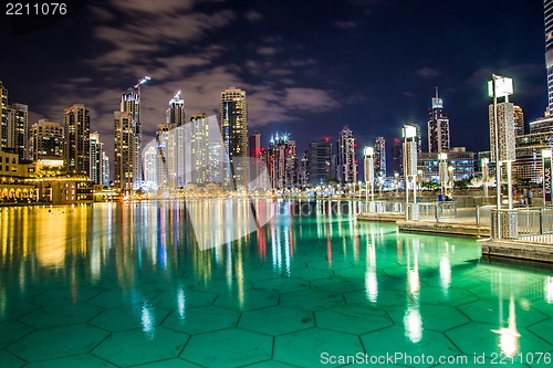 Image of Dubai downtown. East, United Arab Emirates architecture