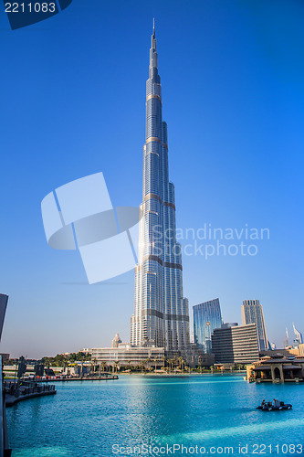 Image of View on Burj Khalifa, Dubai, UAE, at night