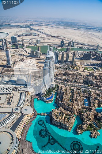 Image of Dubai downtown. East, United Arab Emirates architecture. Aerial 