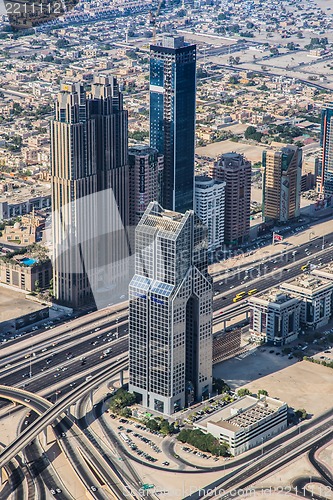 Image of Dubai downtown. East, United Arab Emirates architecture. Aerial 