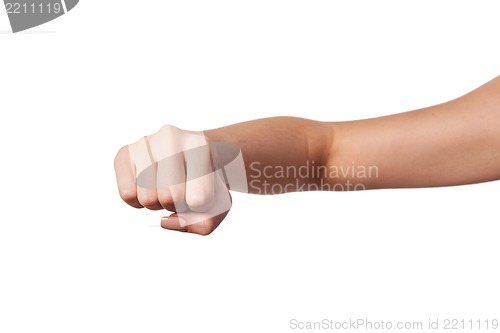 Image of Female hand with a clenched fist isolated