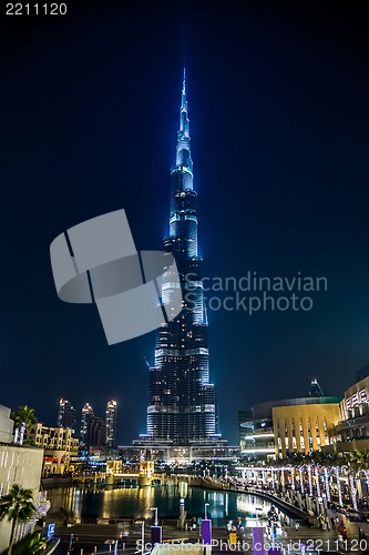 Image of View on Burj Khalifa, Dubai, UAE, at night