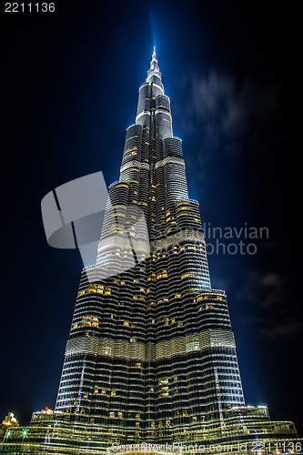 Image of View on Burj Khalifa, Dubai, UAE, at night