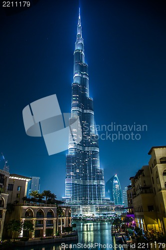 Image of View on Burj Khalifa, Dubai, UAE, at night