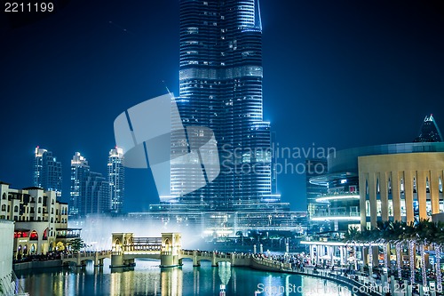 Image of View on Burj Khalifa, Dubai, UAE, at night