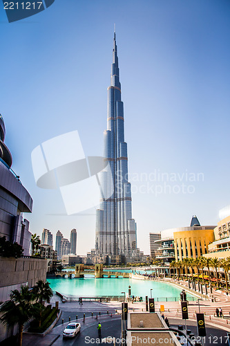 Image of View on Burj Khalifa, Dubai, UAE, at night