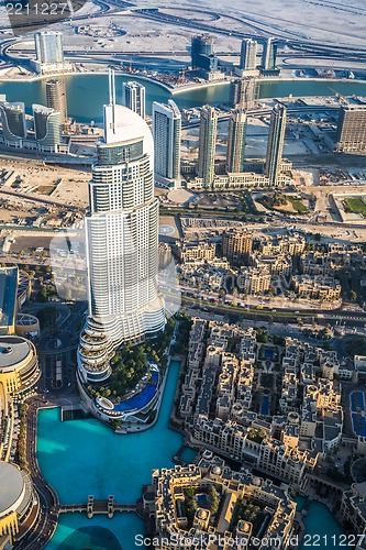 Image of Dubai downtown. East, United Arab Emirates architecture. Aerial 