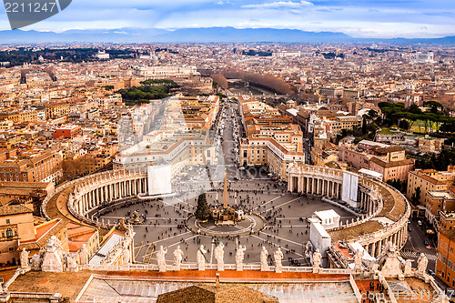 Image of Rome, Italy. Famous Saint Peter's Square in Vatican and aerial v