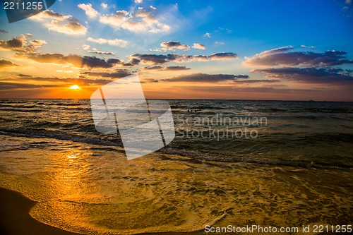 Image of Dubai sea and beach, beautiful sunset at the beach