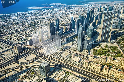Image of Dubai downtown. East, United Arab Emirates architecture