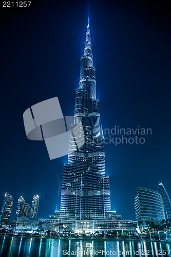 Image of View on Burj Khalifa, Dubai, UAE, at night