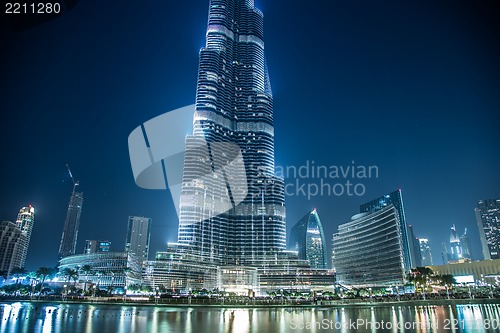 Image of View on Burj Khalifa, Dubai, UAE, at night