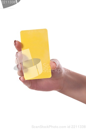 Image of Businesswoman's hand holding blank business card