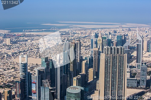 Image of Dubai downtown. East, United Arab Emirates architecture. Aerial 