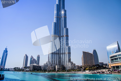 Image of View on Burj Khalifa, Dubai, UAE, at night