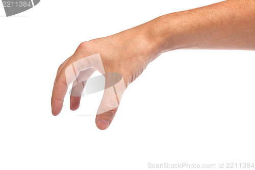 Image of Male hand reaching for something on white