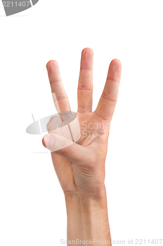 Image of Three fingers being held in the air by a male hand