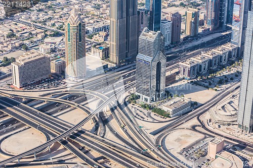 Image of Dubai downtown. East, United Arab Emirates architecture. Aerial 