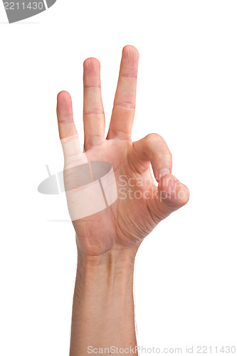Image of Hand  is showing OK sign isolated on white