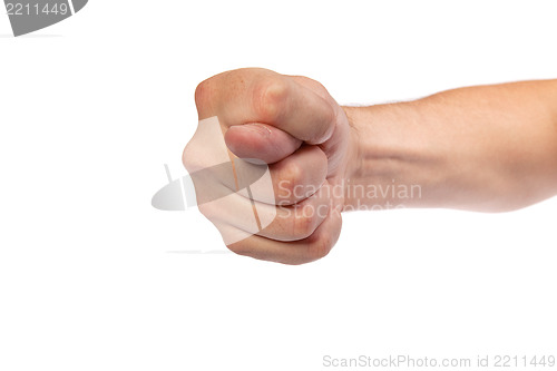 Image of Hand is showing a fig sign isolated on white