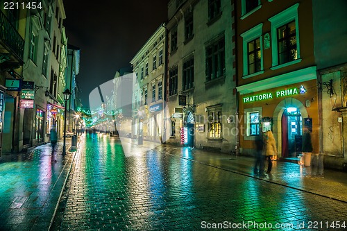 Image of Poland, Krakow. Market Square at night.