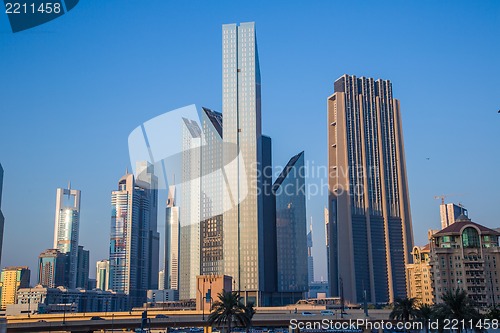 Image of Dubai downtown. East, United Arab Emirates architecture