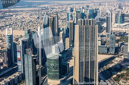 Image of Dubai downtown. East, United Arab Emirates architecture