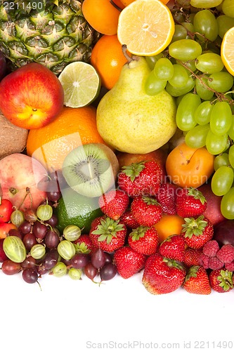 Image of Huge group of fresh fruits isolated on a white background.