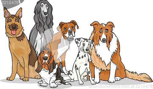 Image of cute purebred dogs group cartoon illustration